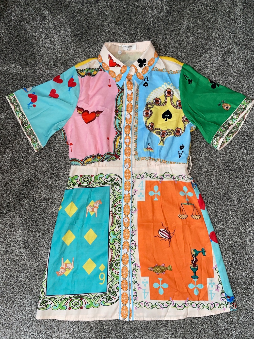 NWT Commense Multicolor Card-Suit Button Front Shirt Dress. Size M. - Picture 1 of 4